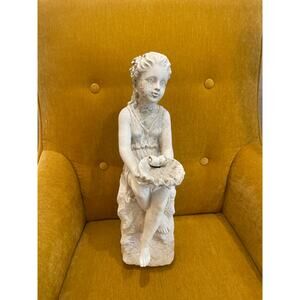 Vintage Plaster resin garden fountain top or statue decor girl holding shell